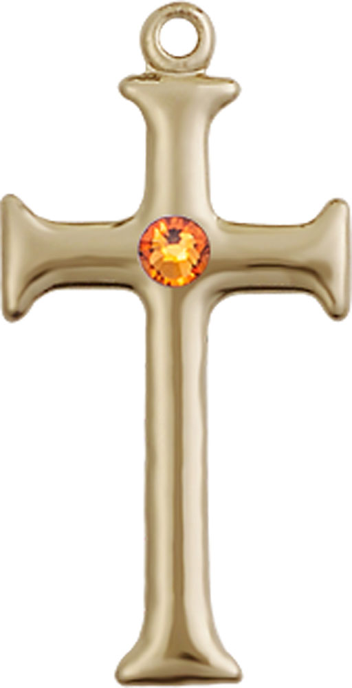 14kt Gold Filled Cross Medal with a 3mm Topaz Swarovski stone