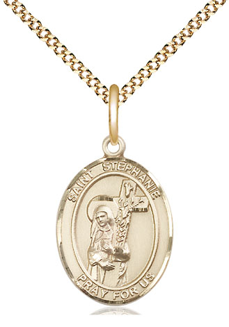 14kt Gold Filled Saint Stephanie Pendant on a 18 inch Gold Plate Light Curb chain
