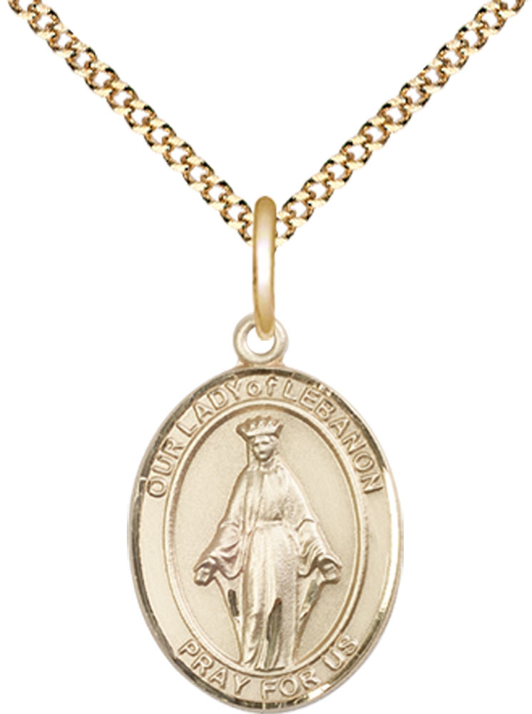 14kt Gold Filled Our Lady of Lebanon Pendant on a 18 inch Gold Plate Light Curb chain