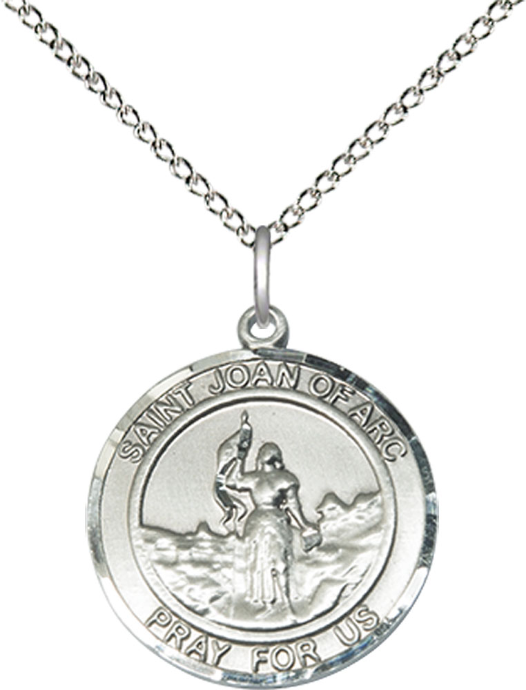 Sterling Silver Saint Joan of Arc Pendant on a 18 inch Sterling Silver Light Curb chain