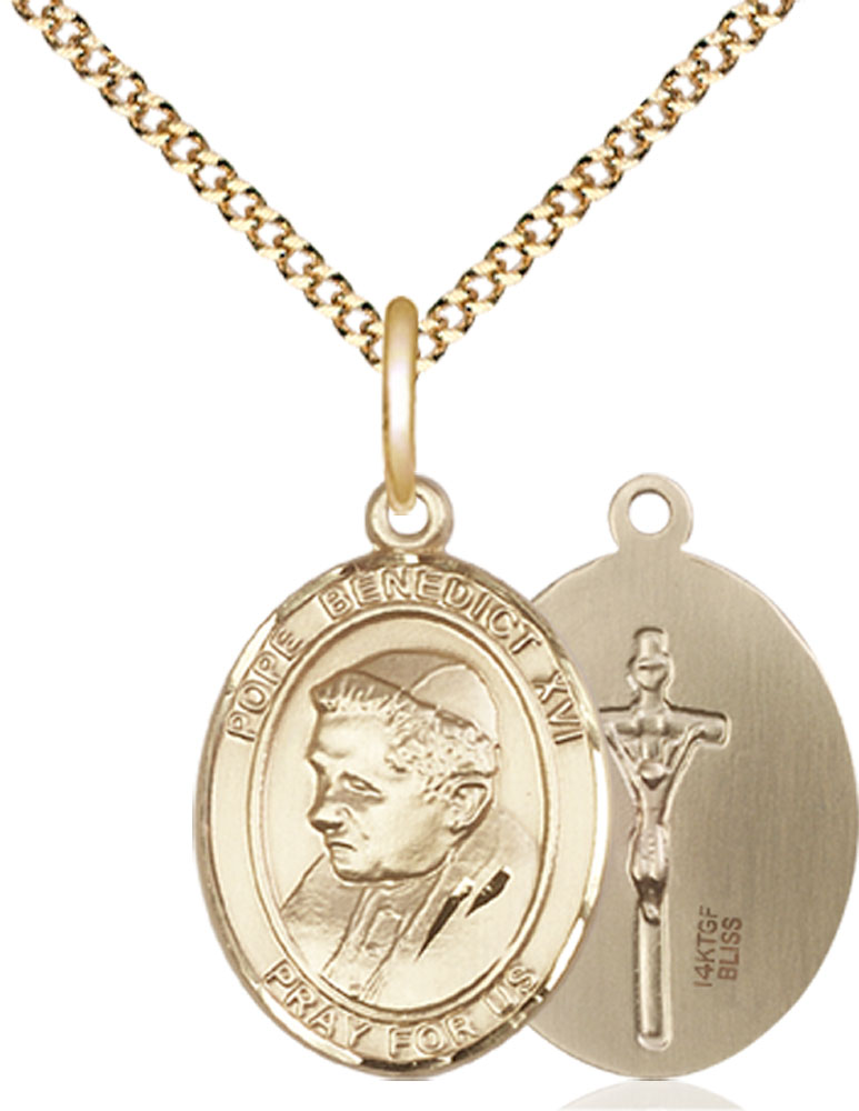 14kt Gold Filled Pope Benedict XVI Pendant on a 18 inch Gold Plate Light Curb chain