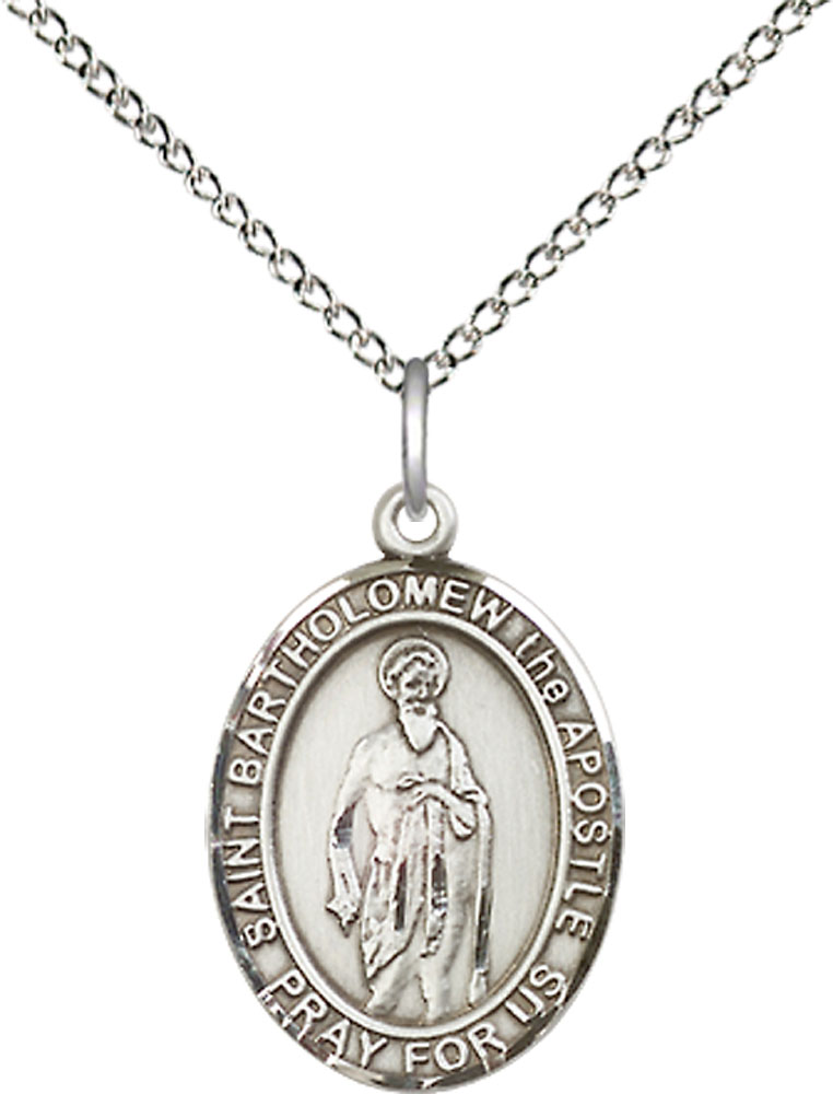 Sterling Silver Saint Bartholomew the Apostle Pendant on a 18 inch Sterling Silver Light Curb chain
