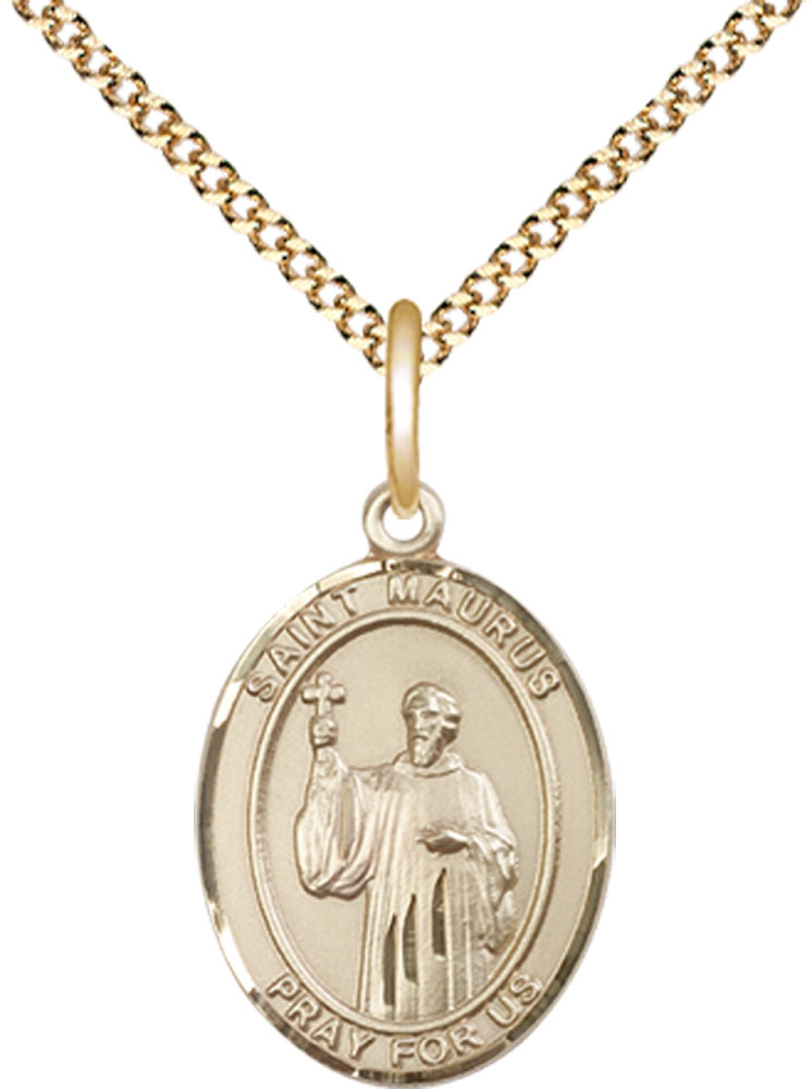 14kt Gold Filled Saint Maurus Pendant on a 18 inch Gold Plate Light Curb chain