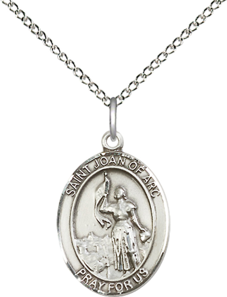 Sterling Silver Saint Joan of Arc Pendant on a 18 inch Sterling Silver Light Curb chain