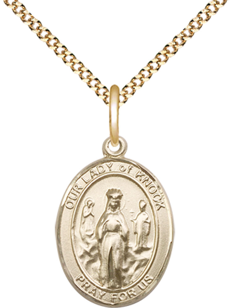 14kt Gold Filled Our Lady of Knock Pendant on a 18 inch Gold Plate Light Curb chain