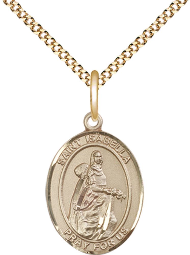 14kt Gold Filled Saint Isabella of Portugal Pendant on a 18 inch Gold Plate Light Curb chain