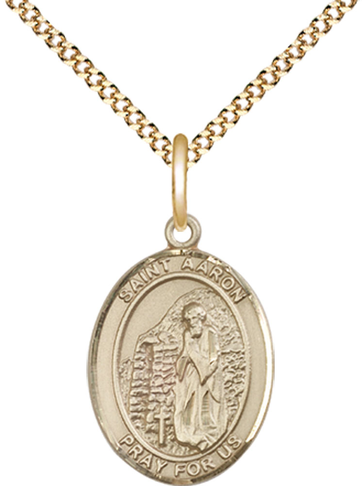 14kt Gold Filled Saint Aaron Pendant on a 18 inch Gold Plate Light Curb chain