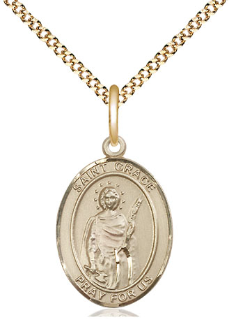 14kt Gold Filled Saint Grace Pendant on a 18 inch Gold Plate Light Curb chain