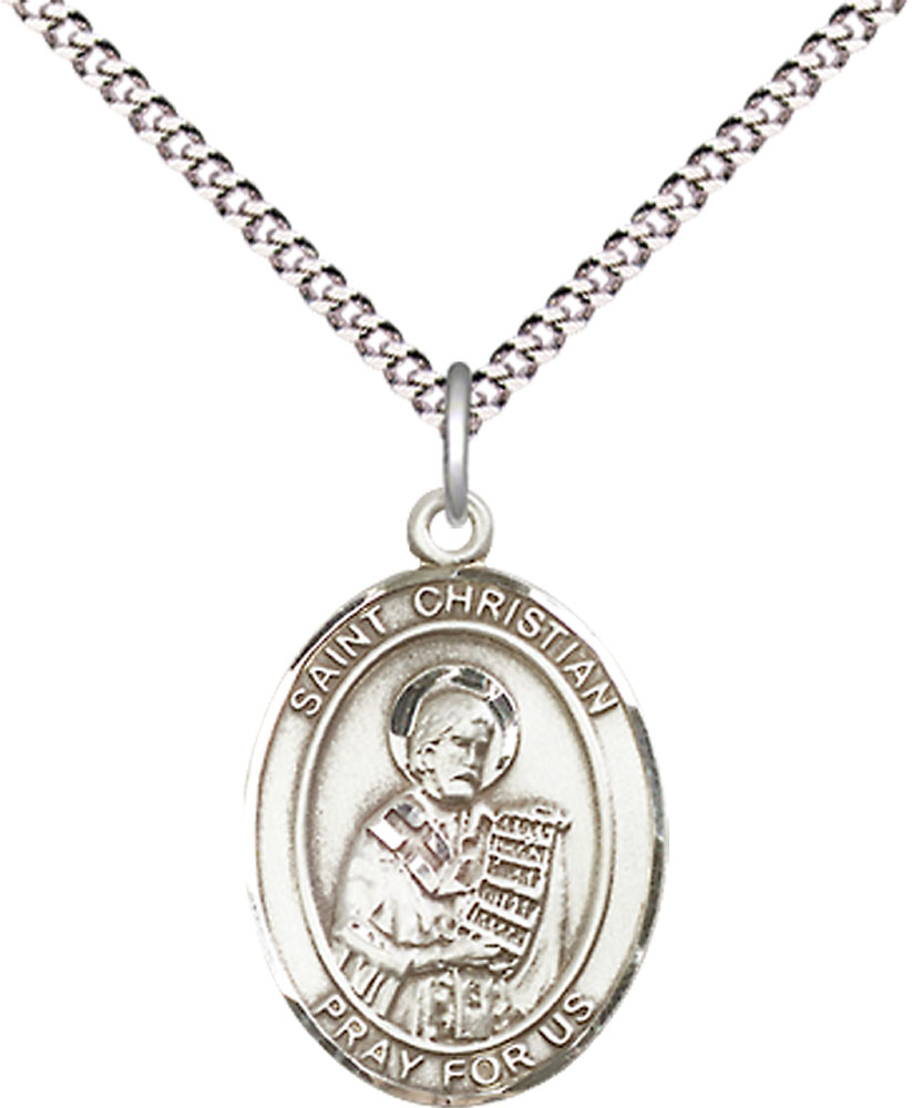 Sterling Silver Saint Christian Demosthenes Pendant on a 18 inch Light Rhodium Light Curb chain