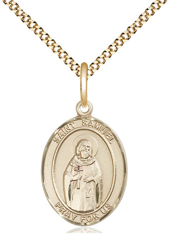 14kt Gold Filled Saint Samuel Pendant on a 18 inch Gold Plate Light Curb chain