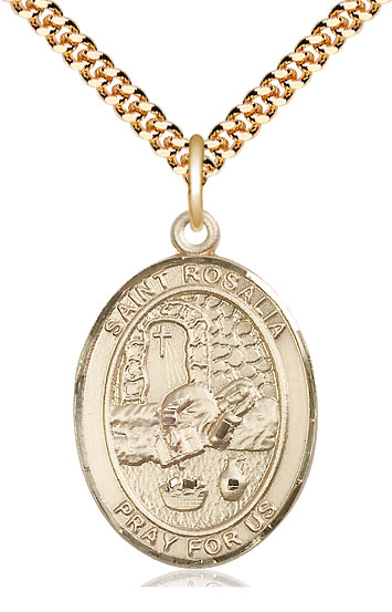 14kt Gold Filled Saint Rosalia Pendant on a 24 inch Gold Plate Heavy Curb chain