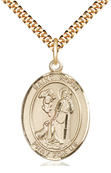 14kt Gold Filled Saint Roch Pendant on a 24 inch Gold Plate Heavy Curb chain