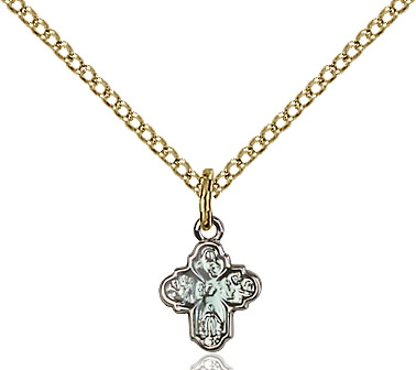 Gold Plate Sterling Silver 4-Way Pendant on a 18 inch Gold Filled Light Curb chain