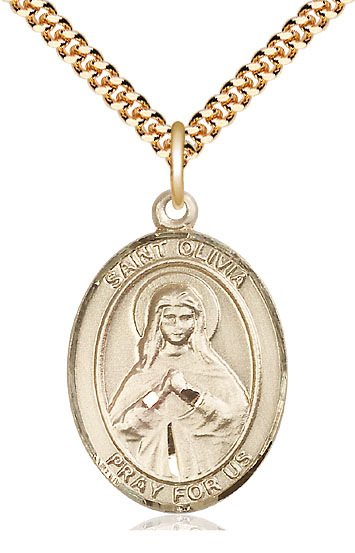 14kt Gold Filled Saint Olivia Pendant on a 24 inch Gold Plate Heavy Curb chain
