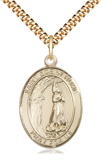 14kt Gold Filled Saint Zoe of Rome Pendant on a 24 inch Gold Plate Heavy Curb chain