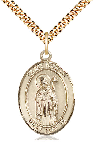 14kt Gold Filled Saint Ronan Pendant on a 24 inch Gold Plate Heavy Curb chain
