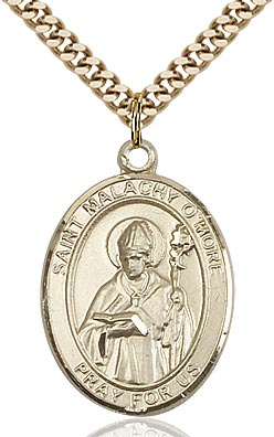 14kt Gold Filled Saint Malachy O'More Pendant on a 24 inch Gold Plate Heavy Curb chain