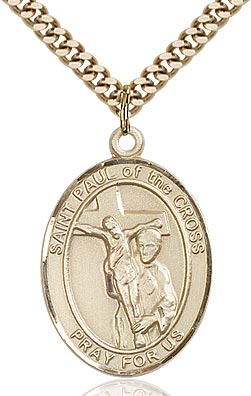 14kt Gold Filled Saint Paul of the Cross Pendant on a 24 inch Gold Plate Heavy Curb chain