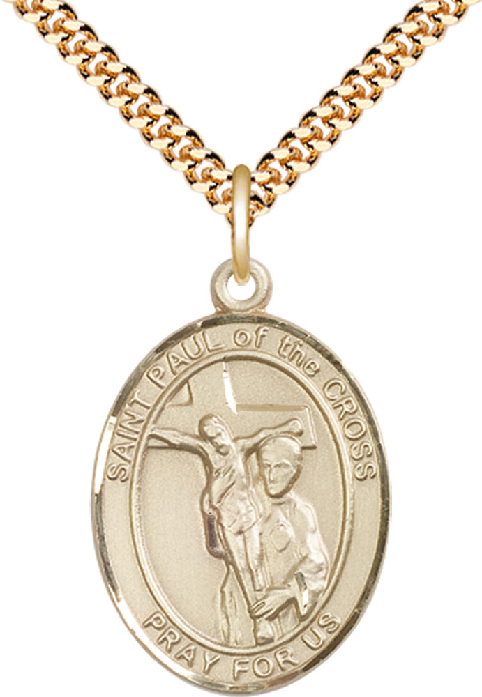 14kt Gold Filled Saint Paul of the Cross Pendant on a 24 inch Gold Plate Heavy Curb chain