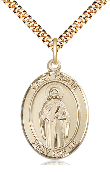 14kt Gold Filled Saint Odilia Pendant on a 24 inch Gold Plate Heavy Curb chain