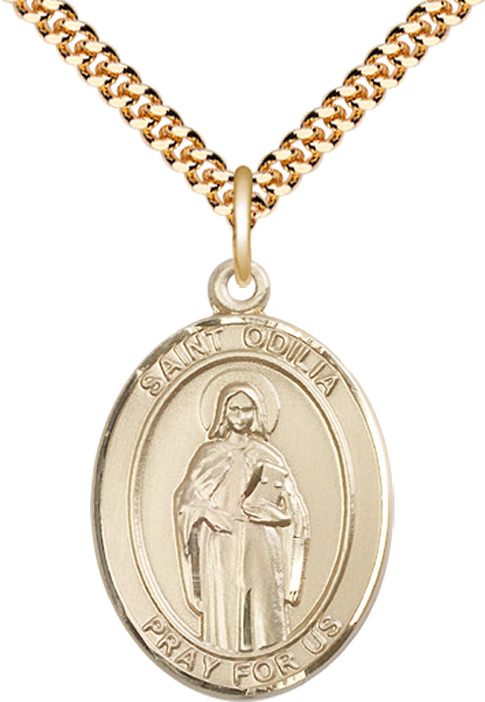 14kt Gold Filled Saint Odilia Pendant on a 24 inch Gold Plate Heavy Curb chain
