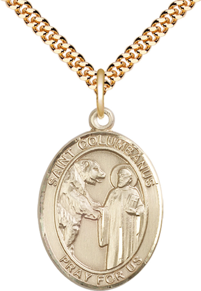 14kt Gold Filled Saint Columbanus Pendant on a 24 inch Gold Plate Heavy Curb chain