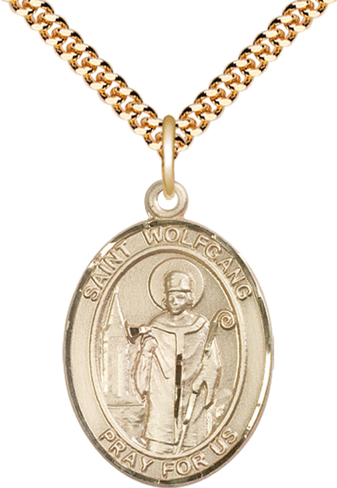 14kt Gold Filled Saint Wolfgang Pendant on a 24 inch Gold Plate Heavy Curb chain