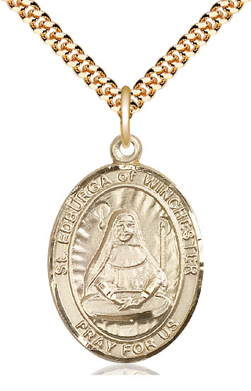 14kt Gold Filled Saint Edburga of Winchester Pendant on a 24 inch Gold Plate Heavy Curb chain