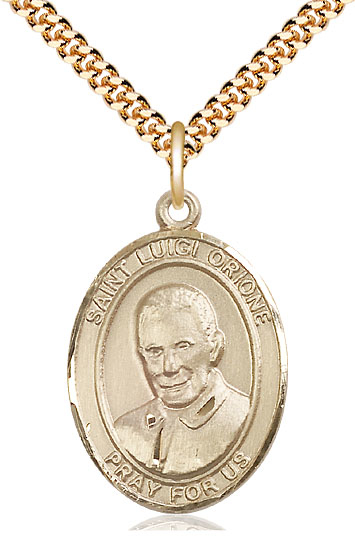 14kt Gold Filled Saint Luigi Orione Pendant on a 24 inch Gold Plate Heavy Curb chain