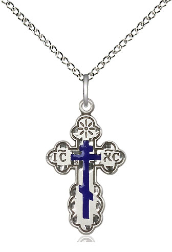 Sterling Silver Saint Olga Cross Pendant on a 18 inch Sterling Silver Light Curb chain