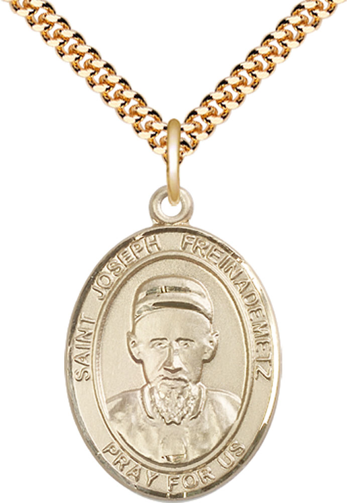 14kt Gold Filled Saint Joseph Freinademetz Pendant on a 24 inch Gold Plate Heavy Curb chain