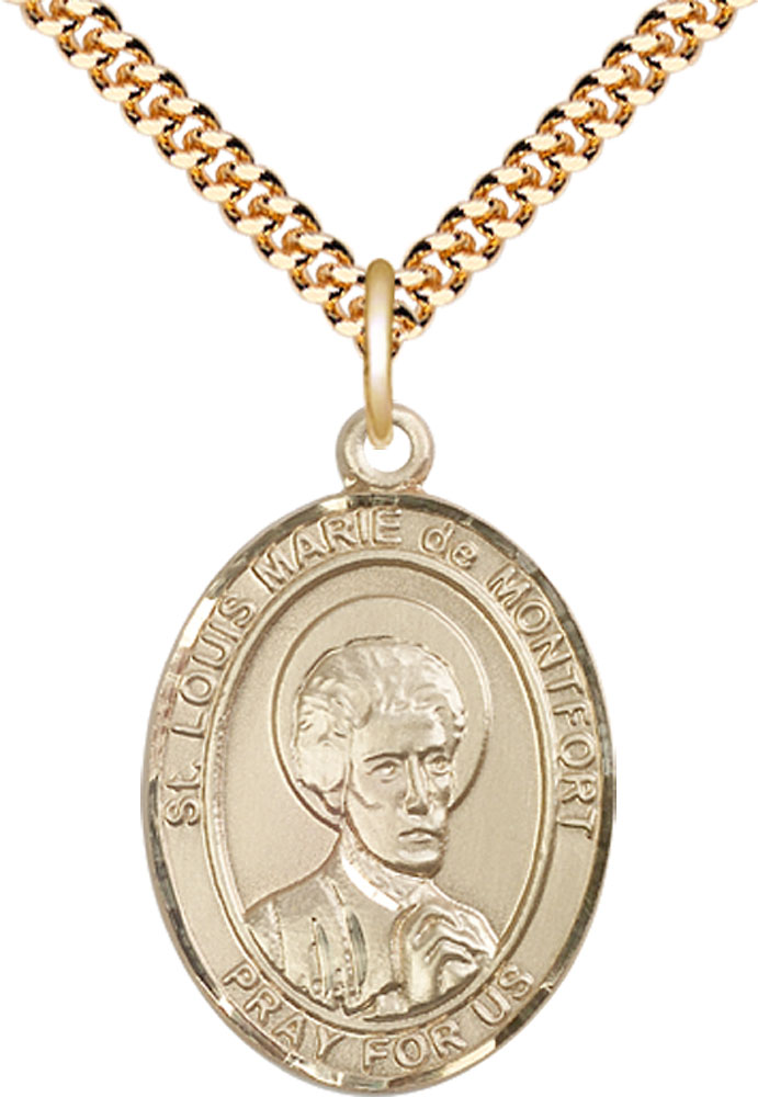 14kt Gold Filled Saint Louis Marie de Montfort Pendant on a 24 inch Gold Plate Heavy Curb chain