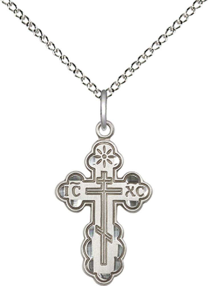 Sterling Silver Saint Olga Cross Pendant on a 18 inch Sterling Silver Light Curb chain