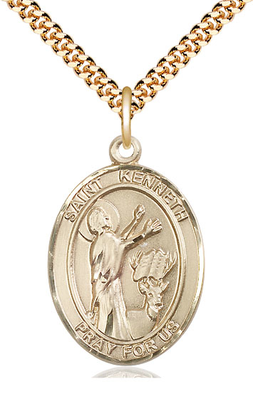 14kt Gold Filled Saint Kenneth Pendant on a 24 inch Gold Plate Heavy Curb chain