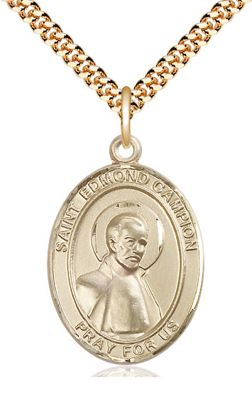 14kt Gold Filled Saint Edmund Campion Pendant on a 24 inch Gold Plate Heavy Curb chain