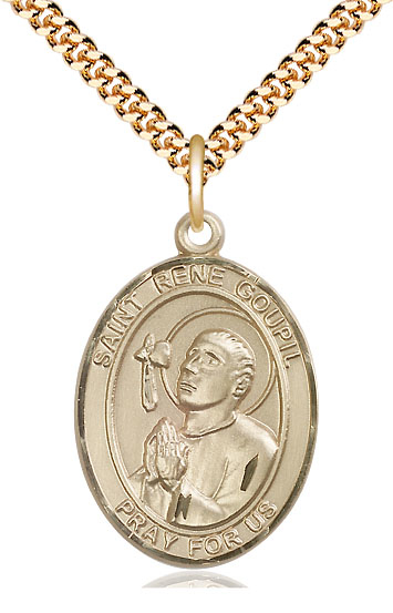 14kt Gold Filled Saint Rene Goupil Pendant on a 24 inch Gold Plate Heavy Curb chain