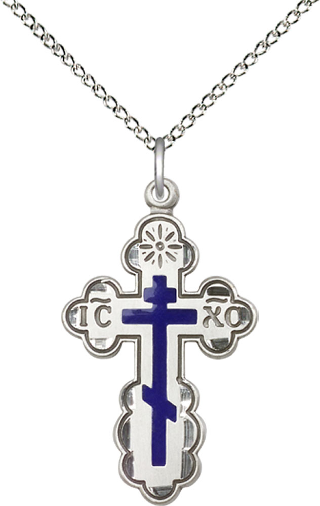 Sterling Silver Saint Olga Cross Pendant on a 18 inch Sterling Silver Light Curb chain