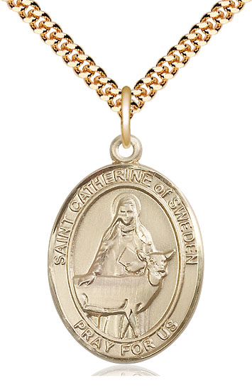 14kt Gold Filled Saint Catherine of Sweden Pendant on a 24 inch Gold Plate Heavy Curb chain
