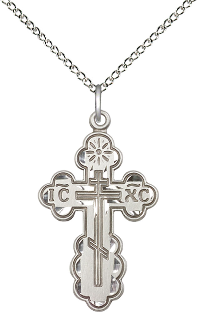 Sterling Silver Saint Olga Cross Pendant on a 18 inch Sterling Silver Light Curb chain