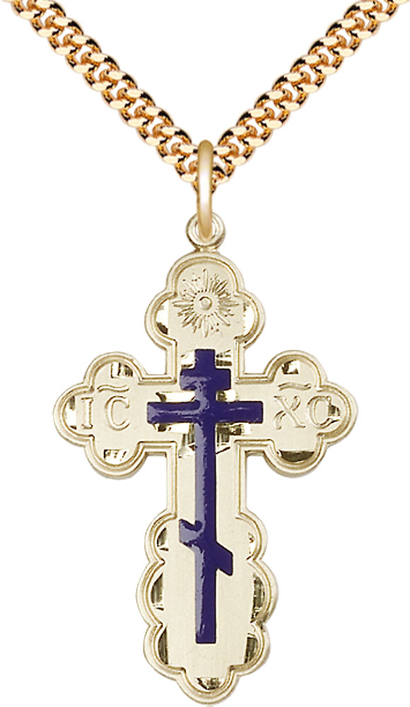 14kt Gold Filled Saint Olga Cross Pendant on a 24 inch Gold Plate Heavy Curb chain