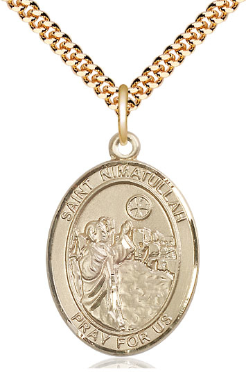 14kt Gold Filled Saint Nimatullah Pendant on a 24 inch Gold Plate Heavy Curb chain