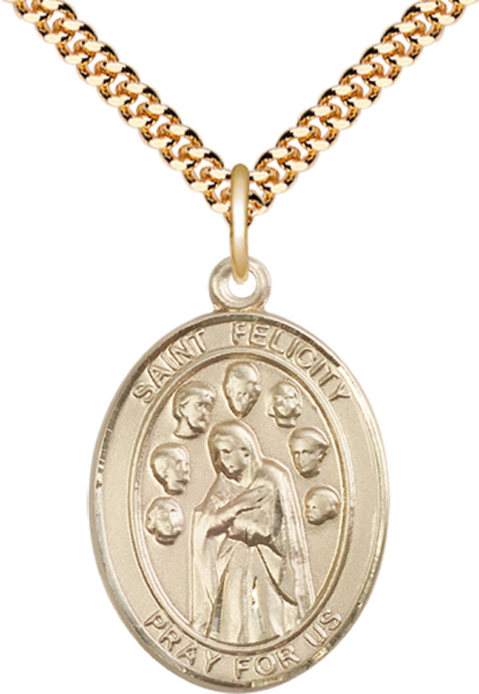 14kt Gold Filled Saint Felicity Pendant on a 24 inch Gold Plate Heavy Curb chain