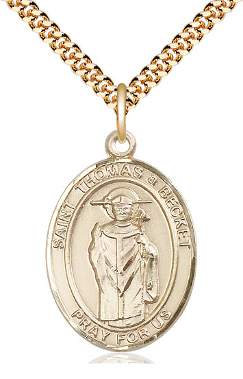 14kt Gold Filled Saint Thomas A Becket Pendant on a 24 inch Gold Plate Heavy Curb chain
