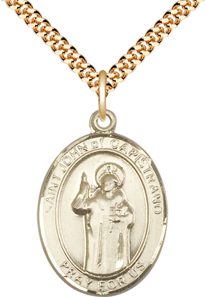 14kt Gold Filled Saint John of Capistrano Pendant on a 24 inch Gold Plate Heavy Curb chain