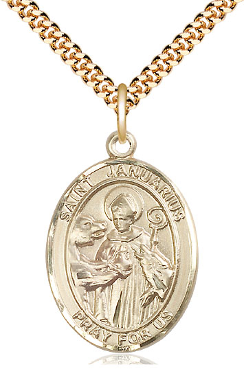 14kt Gold Filled Saint Januarius Pendant on a 24 inch Gold Plate Heavy Curb chain
