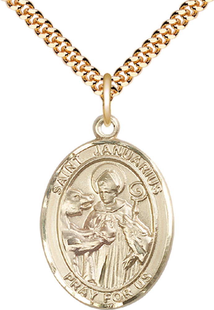 14kt Gold Filled Saint Januarius Pendant on a 24 inch Gold Plate Heavy Curb chain