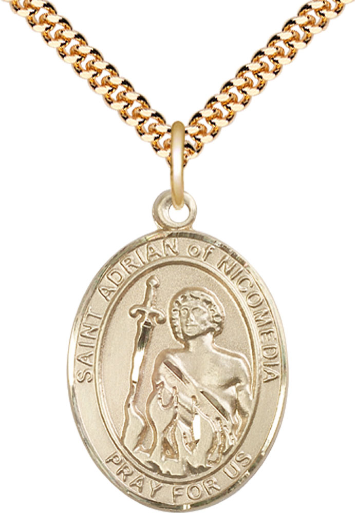 14kt Gold Filled Saint Adrian of Nicomedia Pendant on a 24 inch Gold Plate Heavy Curb chain