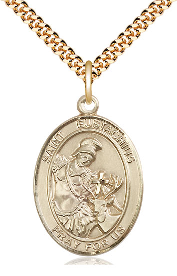 14kt Gold Filled Saint Eustachius Pendant on a 24 inch Gold Plate Heavy Curb chain