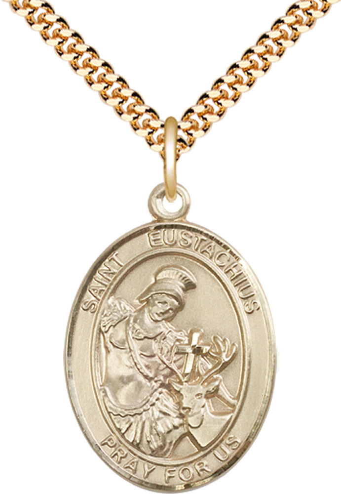 14kt Gold Filled Saint Eustachius Pendant on a 24 inch Gold Plate Heavy Curb chain