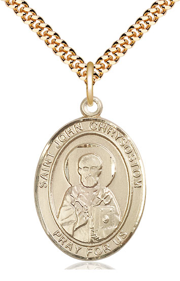 14kt Gold Filled Saint John Chrysostom Pendant on a 24 inch Gold Plate Heavy Curb chain
